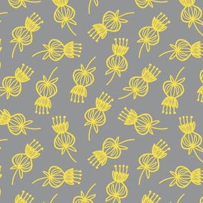 Midcentury Thistle Ditsy in Yellow and Grey - Large
