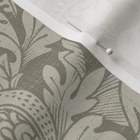 Textured Damask Birds & Leaves in Neutral gray