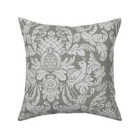 Textured Damask Birds & Leaves in High Contrast Silver