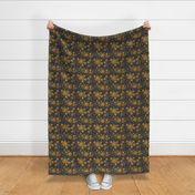 Watercolour Earthy Florals Flowers Mustard Yellow and Gray Charcoal