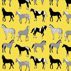 Happy horses on yellow 12x12