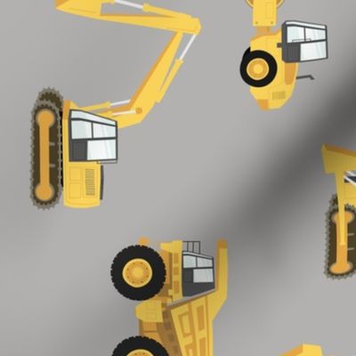 (large) construction trucks - yellow on grey (90) C21