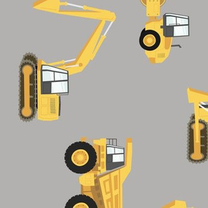 (large) construction trucks - yellow on grey (90) C21