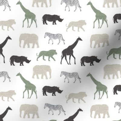 (small scale) Safari animals - multi sage - elephant, giraffe, rhino, zebra C21