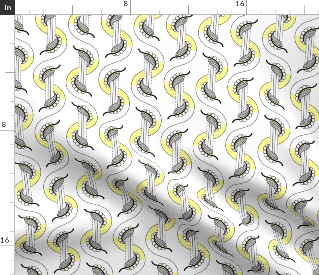 Tina small: Yellow & Gray Art Deco Leaves, Modern Cottage Botanical