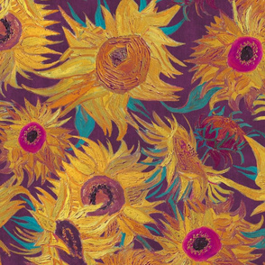 Van Gogh Sunflowers teal purple yellow 
