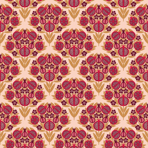 Pomegranate damask smaller scale (blush_ gold_ pink_ maroon)