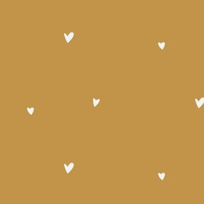 tiny hearts - white on mustard 
