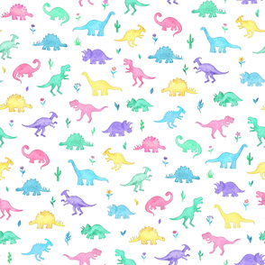 Pastel Watercolor Dinos on White - extra large