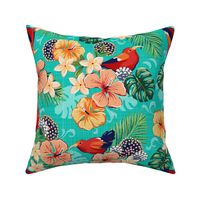 i'iwi retro Hawaiian print in Teal