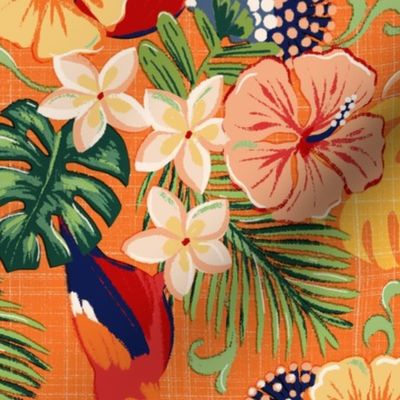 i'iwi retro Hawaiian print in Sunset Orange