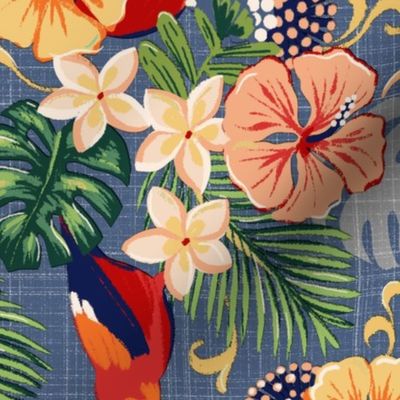 i'iwi retro Hawaiian print in ocean blue