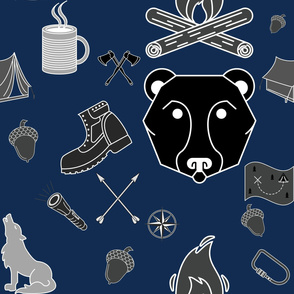 Dark blue outdoors camping nature pattern