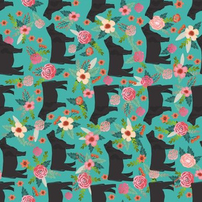 steer floral fabric show steer cows farm barn fabric florals design - turquoise