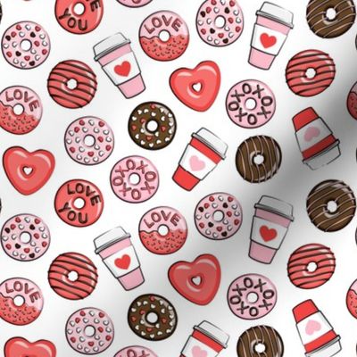 (small scale) donuts and coffee - valentines day - red, pink, & chocolate on white C21