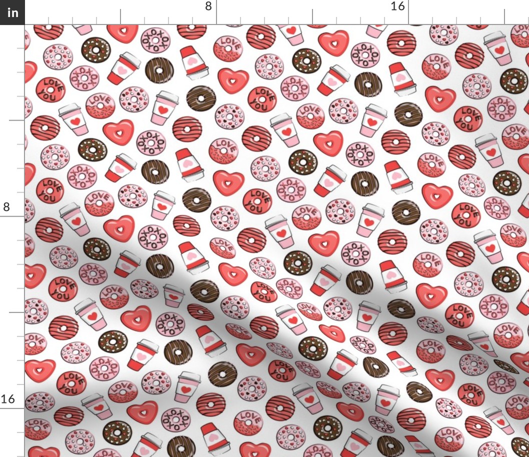 (small scale) donuts and coffee - valentines day - red, pink, & chocolate on white C21