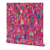 Colorful christmas Trees Christmas Fabric Baby girl Magenta Medium