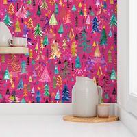 Colorful christmas Trees Christmas Fabric Baby girl Magenta Medium