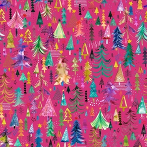 Colorful christmas Trees Christmas Fabric Baby girl Magenta Medium