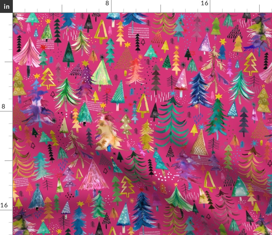 Colorful christmas Trees Christmas Fabric Baby girl Magenta Medium