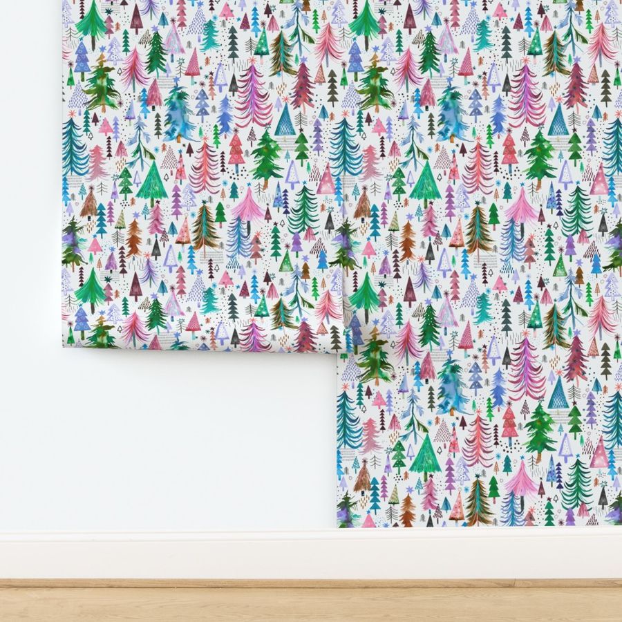 Colorful christmas trees Pastel Green pink