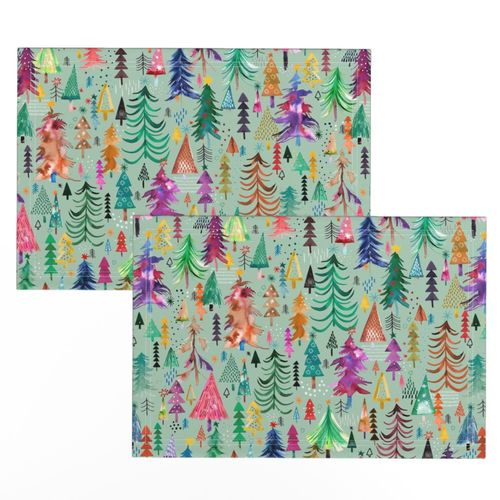 Forest christmas Trees Multicolor Green Medium