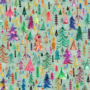 Forest christmas Trees Multicolor Green Medium