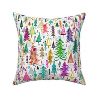 Colorful christmas Trees Merry and Bright Holiday Fabric Medium