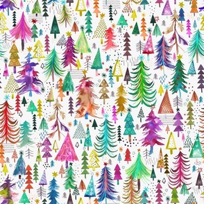 Colorful christmas Trees Merry and Bright Holiday Fabric Medium