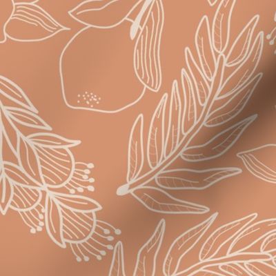 Floral line art on peach