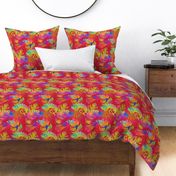 Large Funny multicolor rainbow Chameleon on red FLWRHT