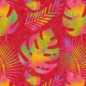 medium rainbow splash colorful leaves on red coordinate to funny chameleon FLWRHT