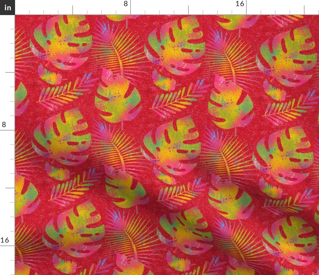 medium rainbow splash colorful leaves on red coordinate to funny chameleon FLWRHT