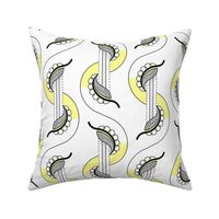 Tina large: Yellow & Gray Art Deco Leaves, Modern Cottage Botanical