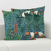 Tropical Cats Large- Cat in Hawaiian Garden- Monstera- Aloha Hawaii Large Scale