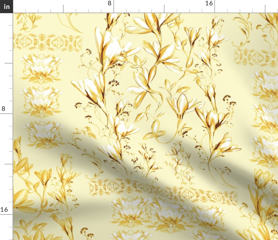 Flowers on yellow, cream and white