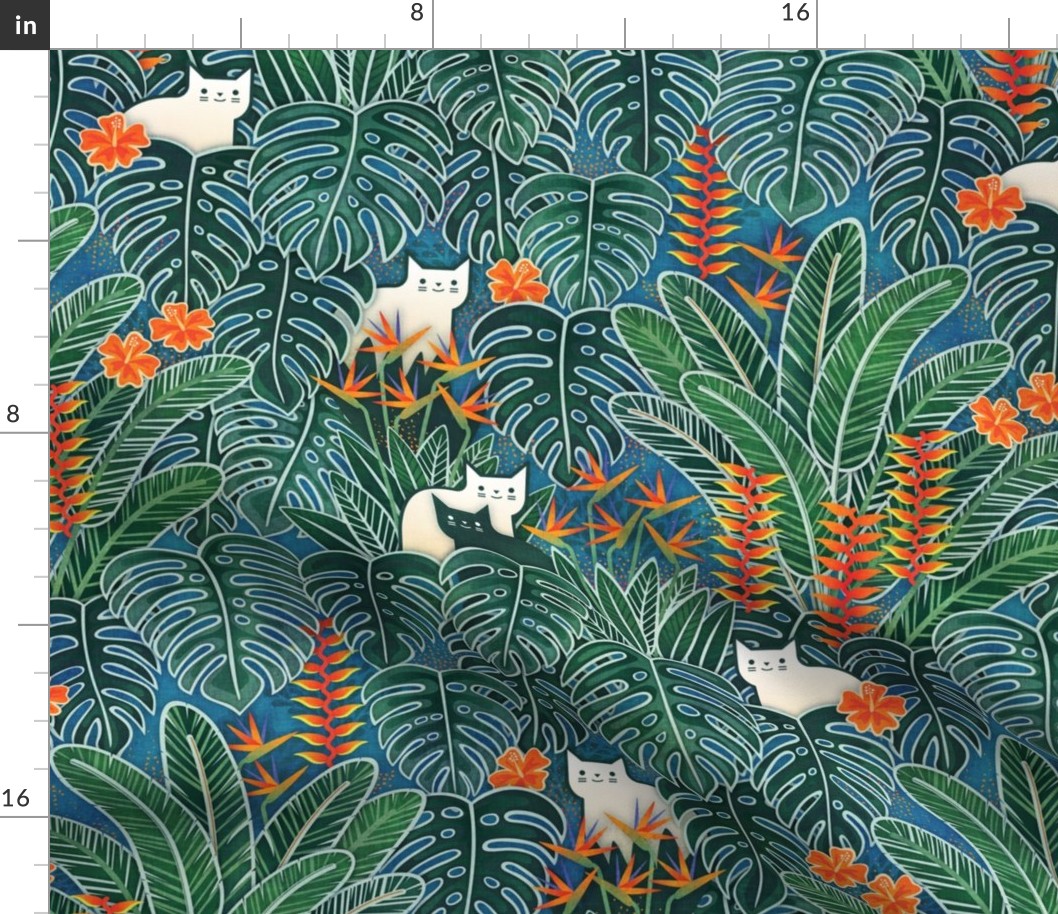 Tropical Cats Small- Cat in Hawaiian Garden- Aloha Hawaii- Medium Scale