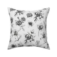 Botanic Ink flowers - Gray