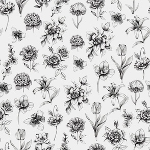 Botanic Ink flowers - Gray