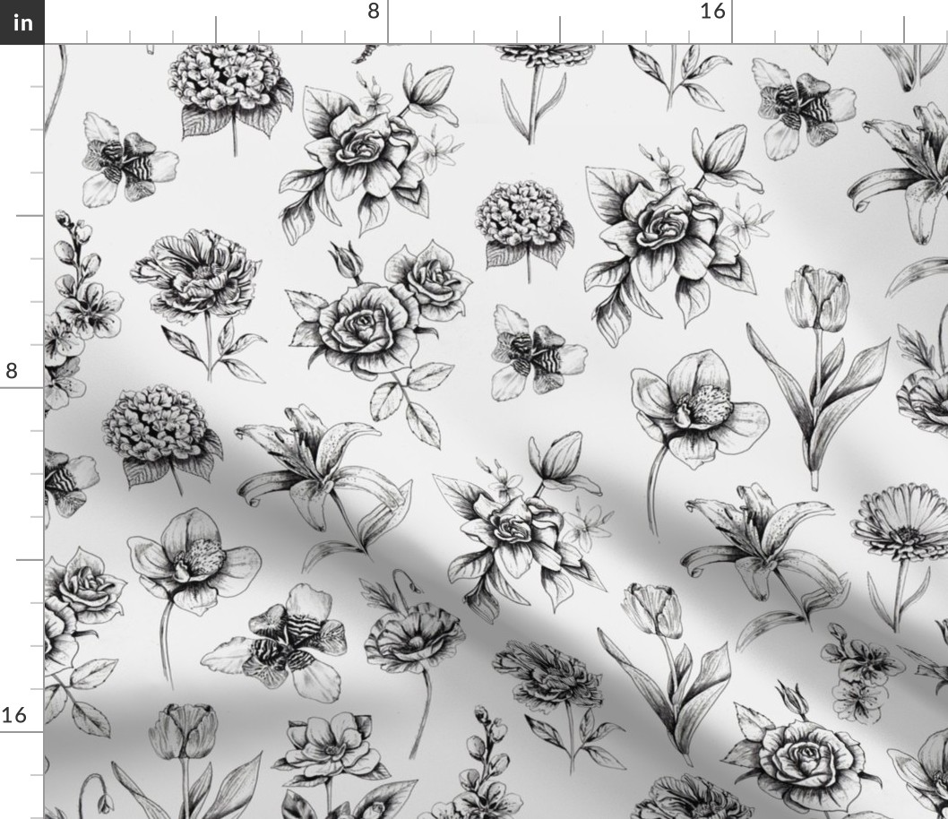 Botanic Ink flowers - Gray