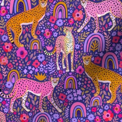 Cheetahs in a Rainbow Garden (navy)