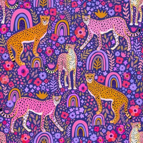 Cheetahs in a Rainbow Garden (navy)