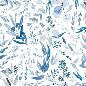 Eucalyptus Leaves Botanical Pattern - Blue