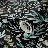 Black Eucalyptus Leaves Botanical Pattern