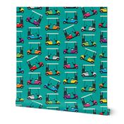 Golf Carts on Teal (small scale)