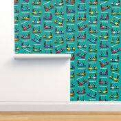Golf Carts on Teal (small scale)