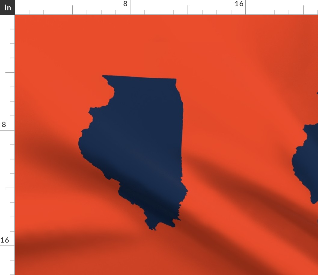 Illinois silhouette in 13x18" block, college navy on orange