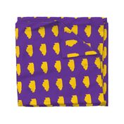 Illinois silhouette in 4.5 x 6" block, college yellow on purple
