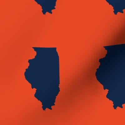 Illinois silhouette in 4.5 x 6" block, college navy on orange