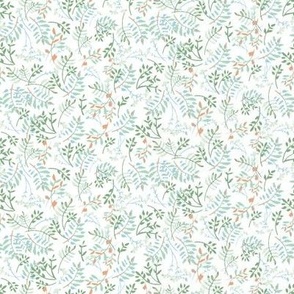 376 $ - Small scale Dreamy leaves in watercolour, teal and orange watercolour leaves and foliage  – perfect for apparel for adults and kids alike, summer dresses, autumn skivvies, turtle nicks, home decor, feminine bedlinen, striking decor.